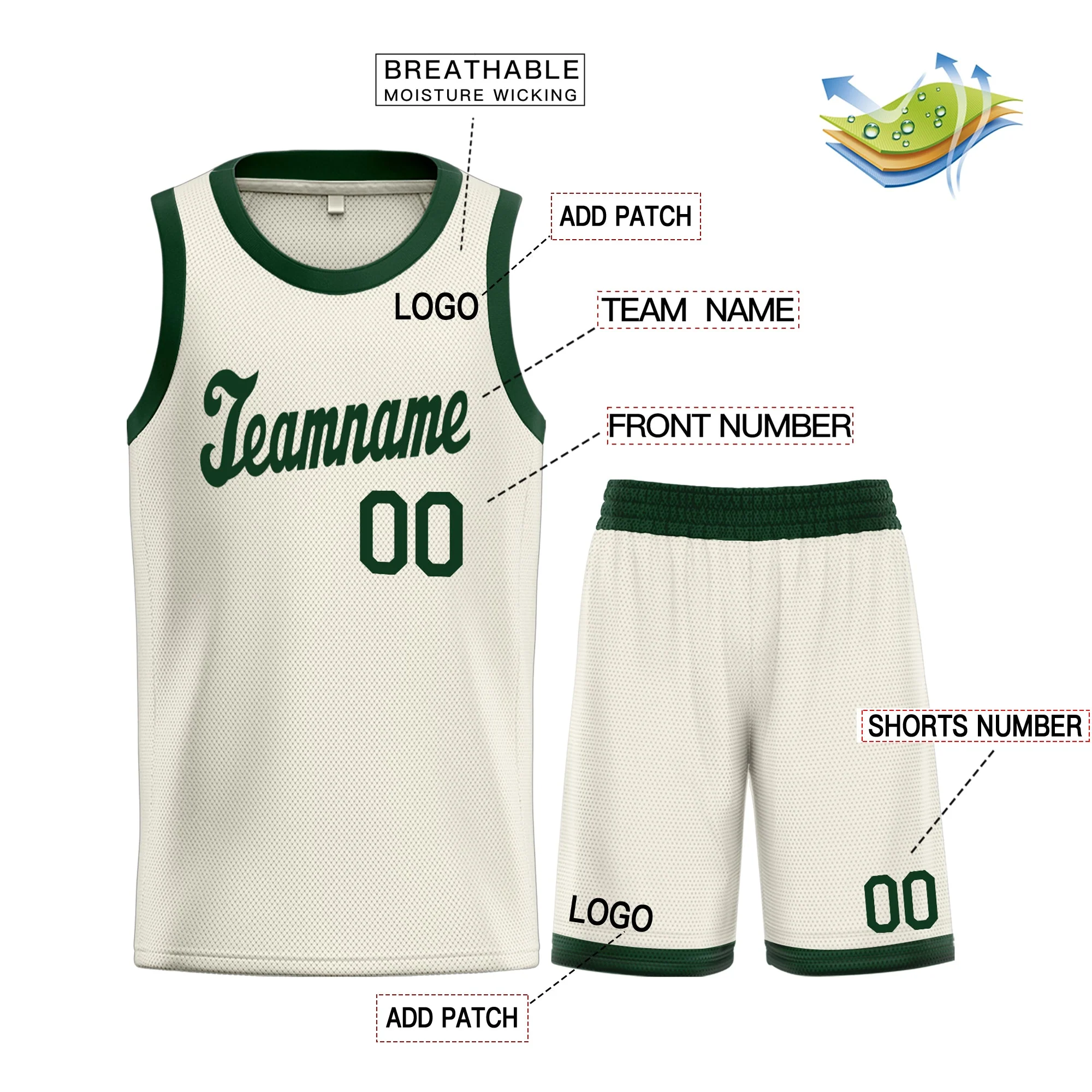 Custom Cream Green Classic Tops Men/Boy Basketball Jersey - Image 3