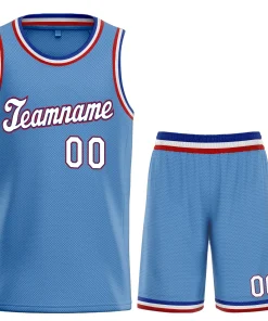 Custom Light Blue White-Red Classic Tops Men Casual Basketball Jersey