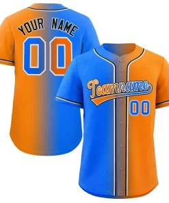 Custom Orange Powder Blue-Black Gradient Fashion Authentic Baseball Jersey