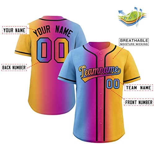 Custom Yellow Light Blue-Black Gradient Fashion Authentic Baseball Jersey - Image 2