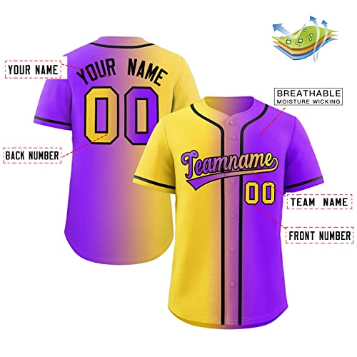Custom Purple Gold-Black Gradient Fashion Authentic Baseball Jersey - Image 3