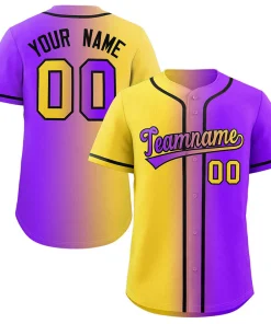 Custom Purple Gold-Black Gradient Fashion Authentic Baseball Jersey