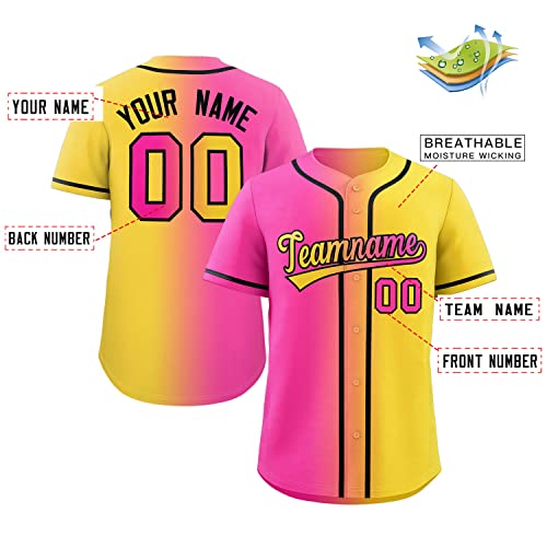 Custom Gold Pink-Black Gradient Fashion Authentic Baseball Jersey - Image 2
