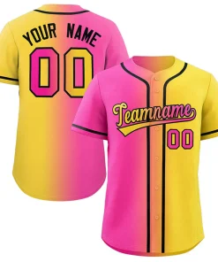 Custom Gold Pink-Black Gradient Fashion Authentic Baseball Jersey