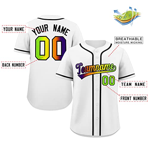 Custom White Neon Green-Purple Gradient Fashion Authentic Baseball Jersey - Image 2