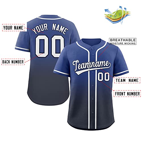 Custom Blue Navy-White Gradient Fashion Authentic Baseball Jersey - Image 2