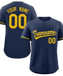 Custom Navy Yellow Solider Classic Style Authentic Baseball Jersey