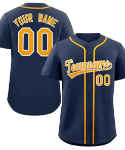 Custom Navy Yellow-White Classic Style Authentic Baseball Jersey