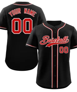 Custom Black Red-White Classic Style Authentic Baseball Jersey