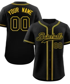 Custom Black Yellow Classic Style Authentic Baseball Jersey