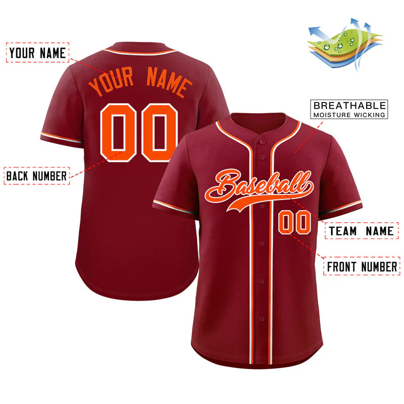 Custom Crimson Orange-White Classic Style Authentic Baseball Jersey - Image 2