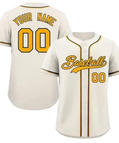 Custom Cream Yellow-Navy Classic Style Authentic Baseball Jersey
