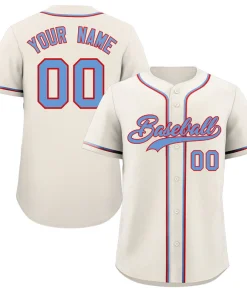 Custom Cream Light Blue-Red Classic Style Authentic Baseball Jersey