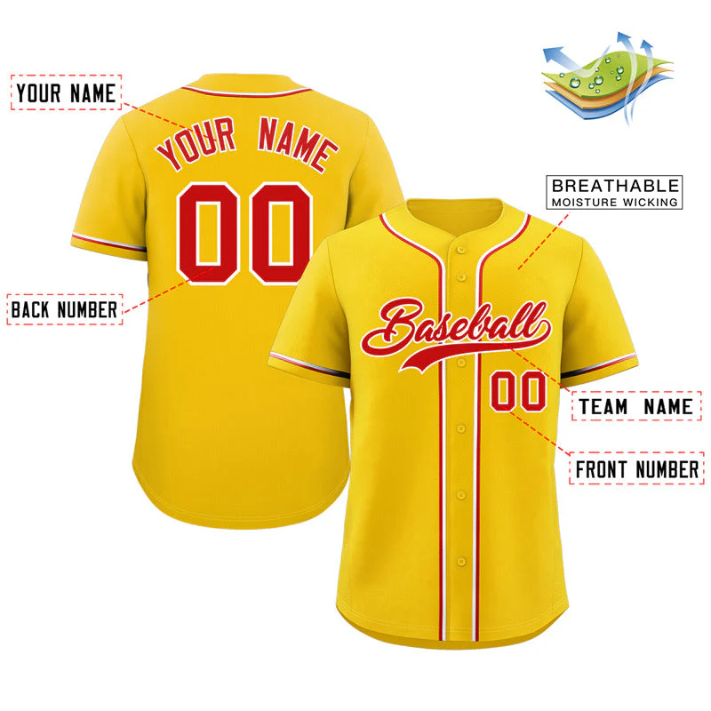 Custom Yellow Red-White Classic Style Authentic Baseball Jersey - Image 2