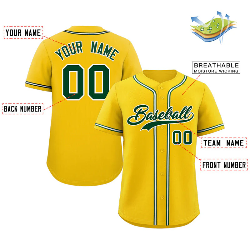 Custom Yellow Green-White Classic Style Authentic Baseball Jersey - Image 2