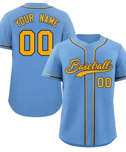 Custom Powder Blue Yellow-Navy Classic Style Authentic Baseball Jersey