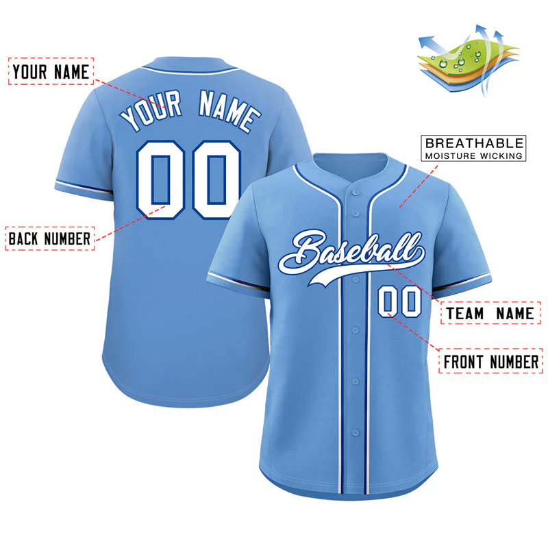 Custom Powder Blue White-Royal Classic Style Authentic Baseball Jersey - Image 2