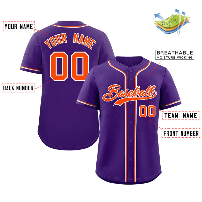 Custom Purple Orange-White Classic Style Authentic Baseball Jersey - Image 2