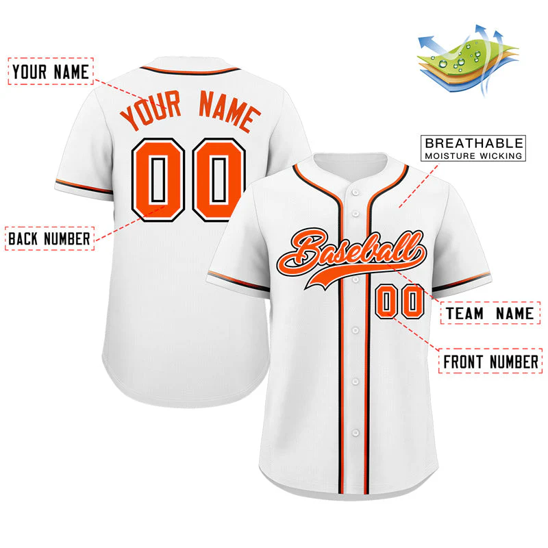 Custom White Orange-Black Classic Style Authentic Baseball Jersey - Image 2