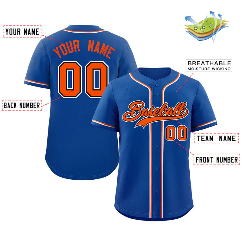Custom Royal Orange-White Classic Style Authentic Baseball Jersey - Image 2