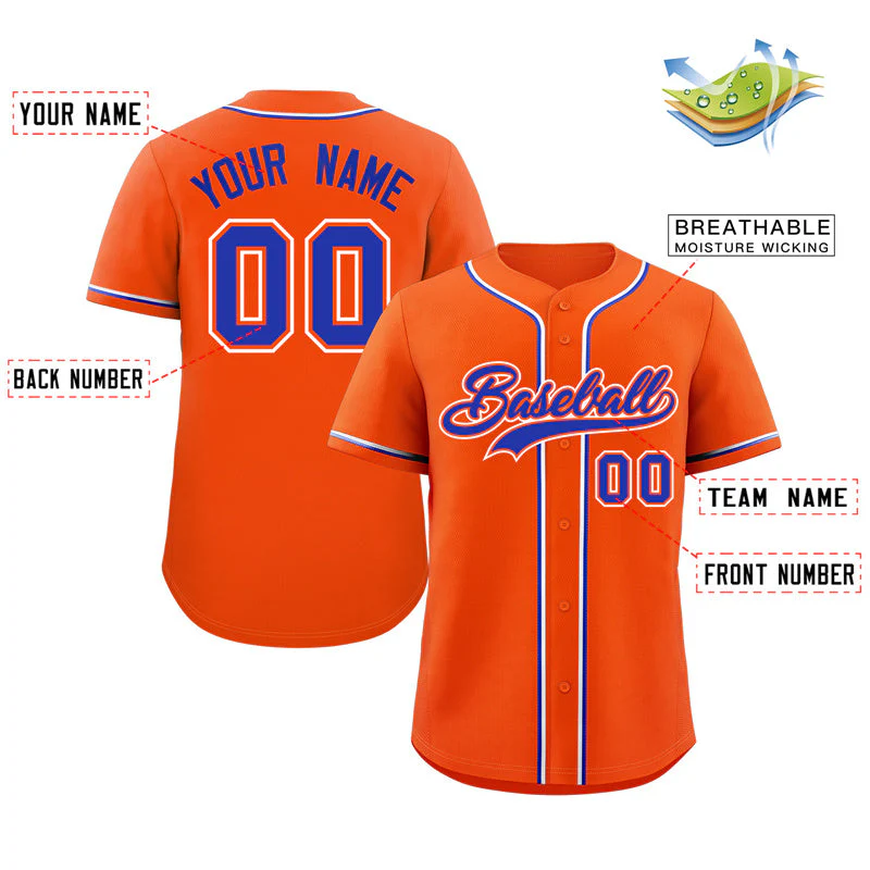 Custom Orange Royal-White Classic Style Authentic Baseball Jersey - Image 2