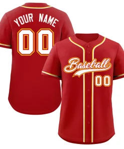 Custom Red White-Yellow Classic Style Authentic Baseball Jersey