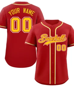 Custom Red Yellow-White Classic Style Authentic Baseball Jersey