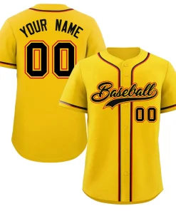 Custom Yellow Black-Red Classic Style Authentic Baseball Jersey