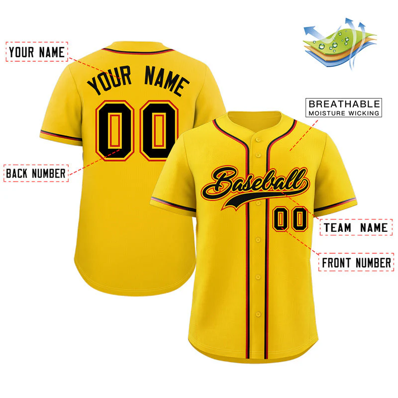 Custom Yellow Black-Red Classic Style Authentic Baseball Jersey - Image 2