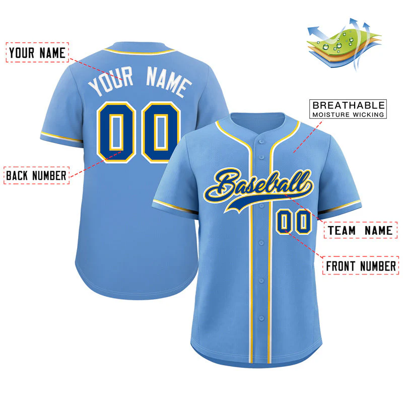 Custom Powder Blue Royal-White Classic Style Authentic Baseball Jersey - Image 2