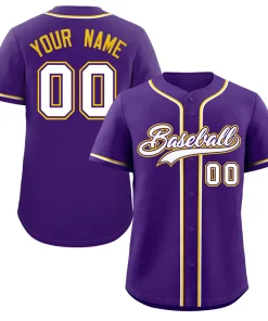Custom Purple White-Gold Classic Style Authentic Baseball Jersey
