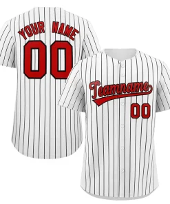 Custom White Red-Black Stripe Fashion Authentic Baseball Jersey