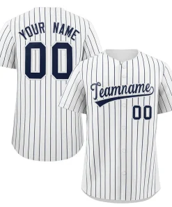 Custom White Navy Stripe Fashion Authentic Baseball Jersey