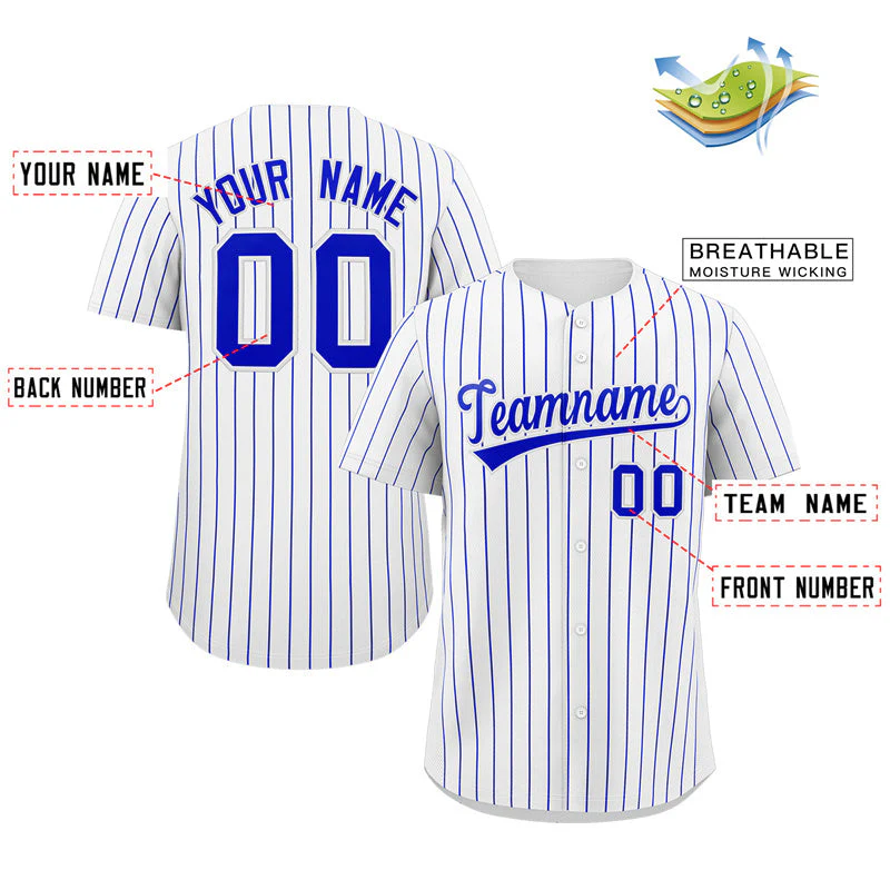 Custom White Royal Stripe Fashion Authentic Baseball Jersey - Image 2