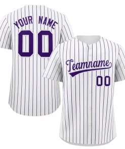 Custom White Purple Stripe Fashion Authentic Baseball Jersey