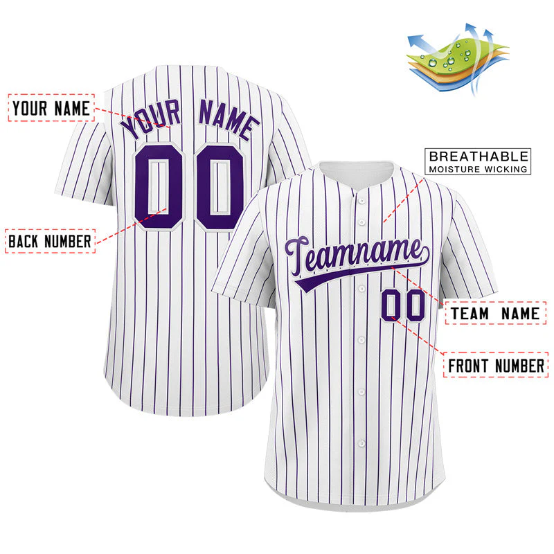 Custom White Purple Stripe Fashion Authentic Baseball Jersey - Image 2