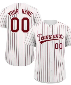 Custom White Crimson Stripe Fashion Authentic Baseball Jersey
