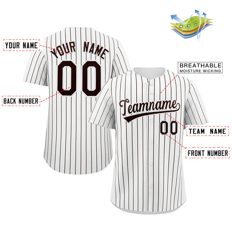 Custom White Brown Stripe Fashion Authentic Baseball Jersey - Image 2