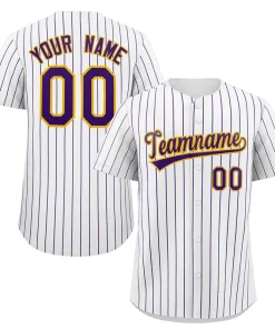 Custom White Purple-Gold Stripe Fashion Authentic Baseball Jersey