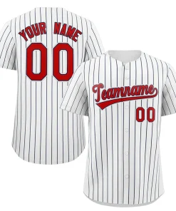 Custom White Red-Navy Stripe Fashion Authentic Baseball Jersey