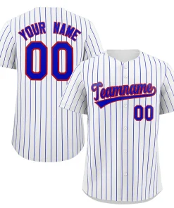 Custom White Royal-Red Stripe Fashion Authentic Baseball Jersey