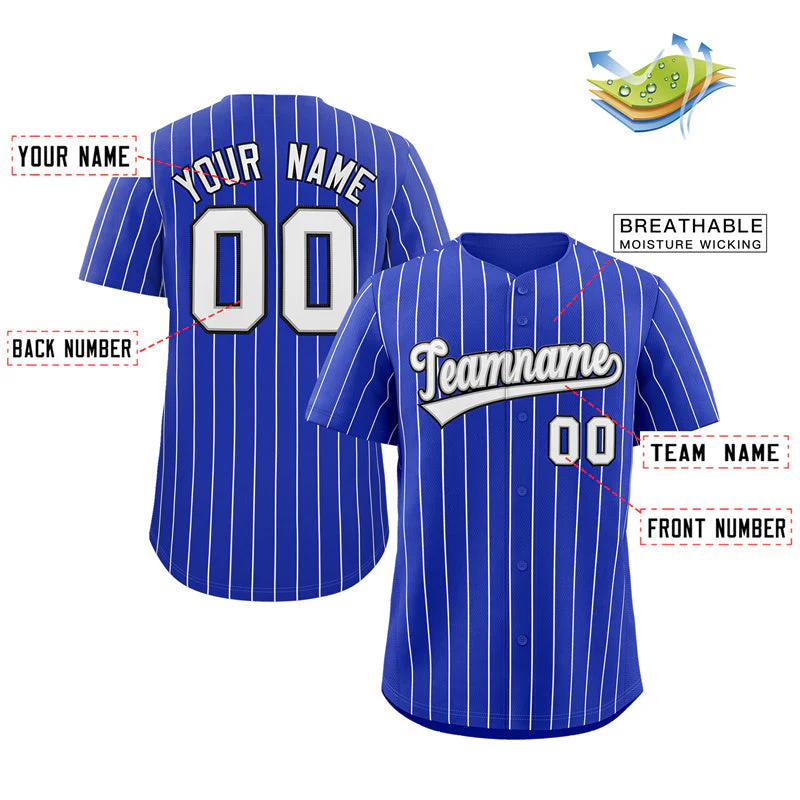 Custom Royal White-Black Stripe Fashion Authentic Baseball Jersey - Image 2
