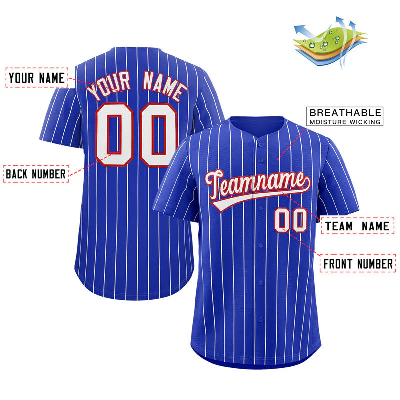 Custom Royal White-Red Stripe Fashion Authentic Baseball Jersey - Image 2