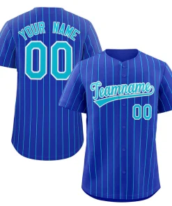 Custom Royal Aqua-White Stripe Fashion Authentic Baseball Jersey