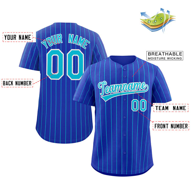 Custom Royal Aqua-White Stripe Fashion Authentic Baseball Jersey - Image 2