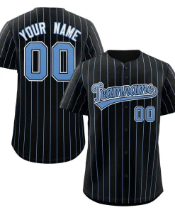 Custom Black Light Blue-White Stripe Fashion Authentic Baseball Jersey