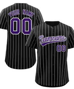 Custom Black Purple-White Stripe Fashion Authentic Baseball Jersey