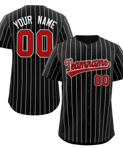 Custom Black Red-White Stripe Fashion Authentic Baseball Jersey