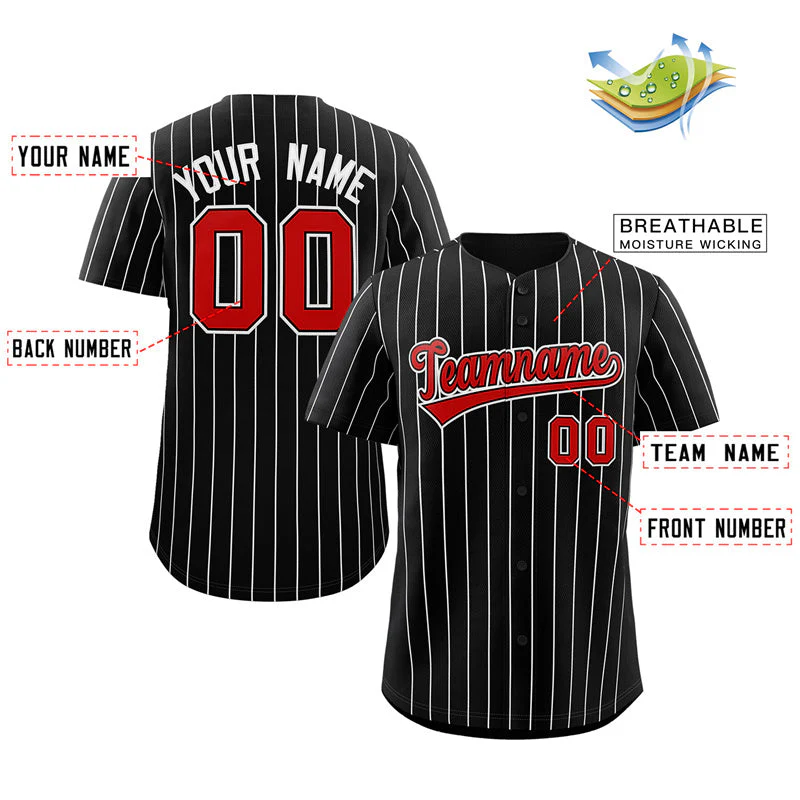 Custom Black Red-White Stripe Fashion Authentic Baseball Jersey - Image 2