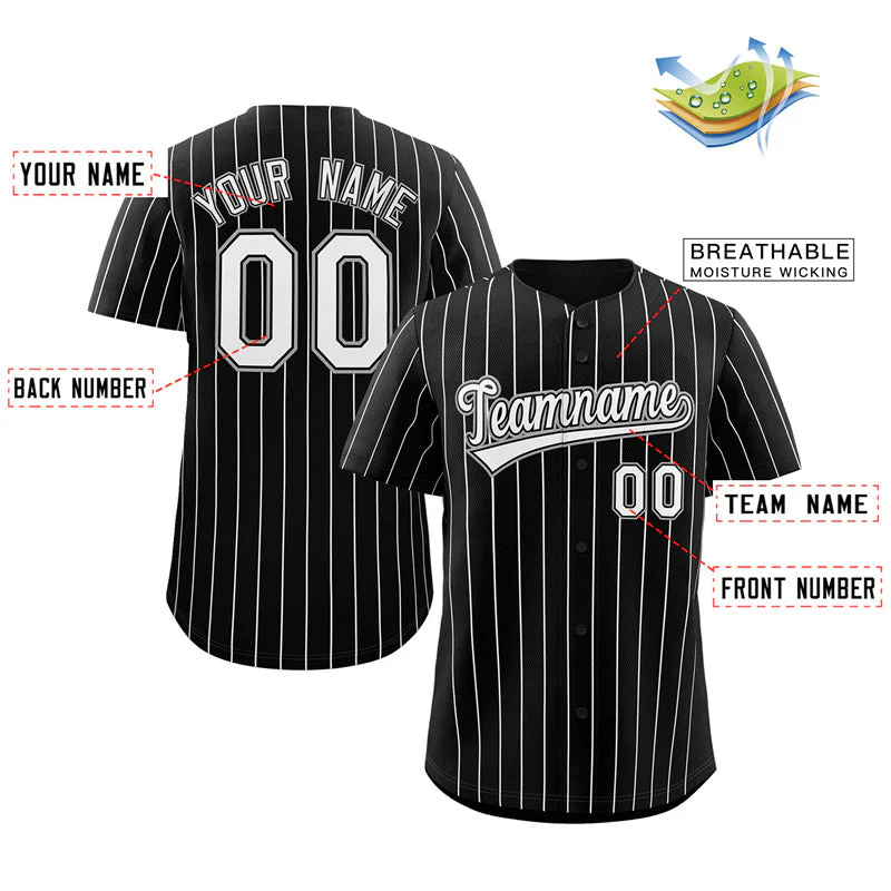 Custom Black White-Gray Stripe Fashion Authentic Baseball Jersey - Image 2